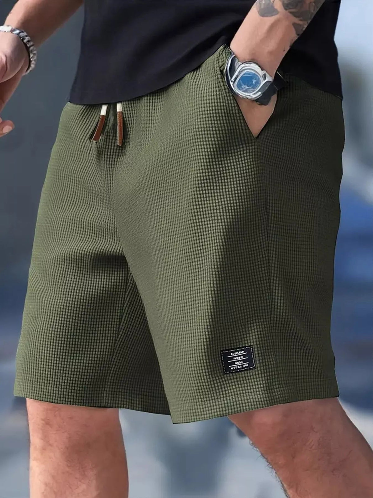 Men's Full Size Waffle Knit Drawstring Casual Shorts Plus Size - Artículos HE