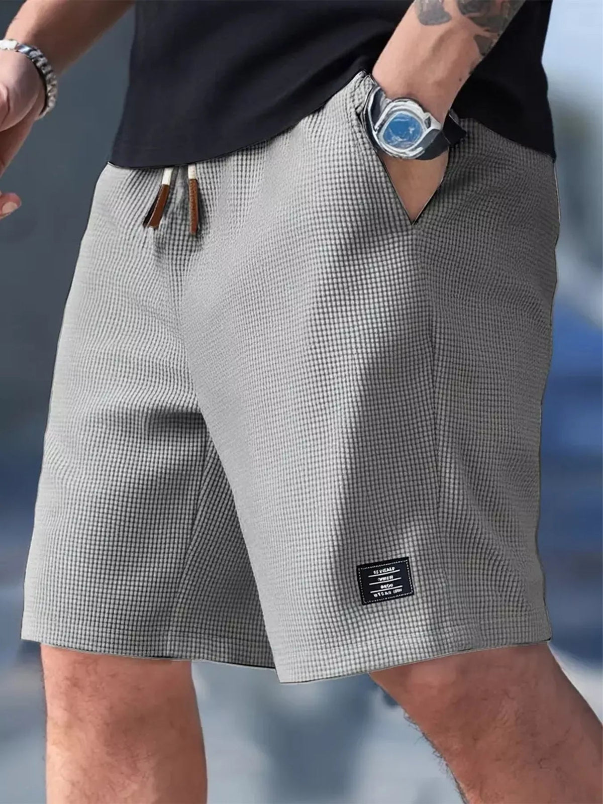 Men's Full Size Waffle Knit Drawstring Casual Shorts Plus Size - Artículos HE