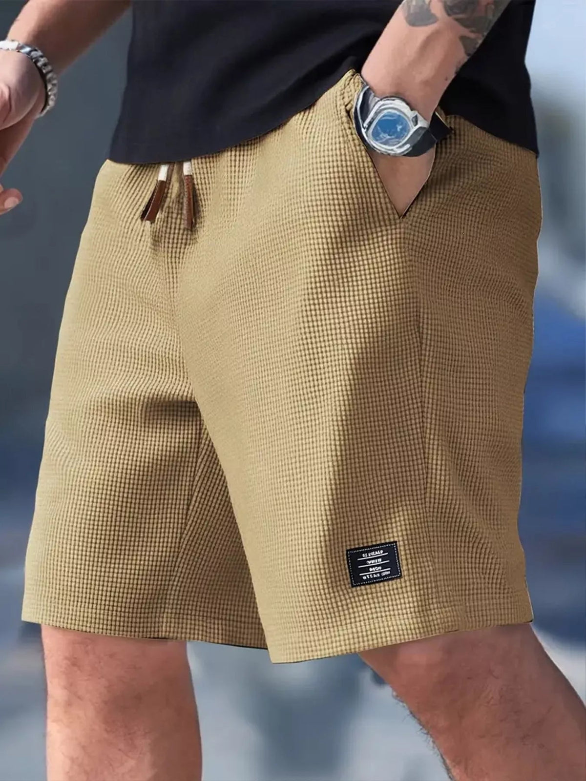 Men's Full Size Waffle Knit Drawstring Casual Shorts Plus Size - Artículos HE