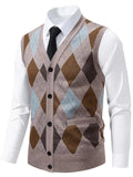 Men's Plus Size Argyle Pattern V-Neck Button-Down Cardigan Vest - Artículos HE