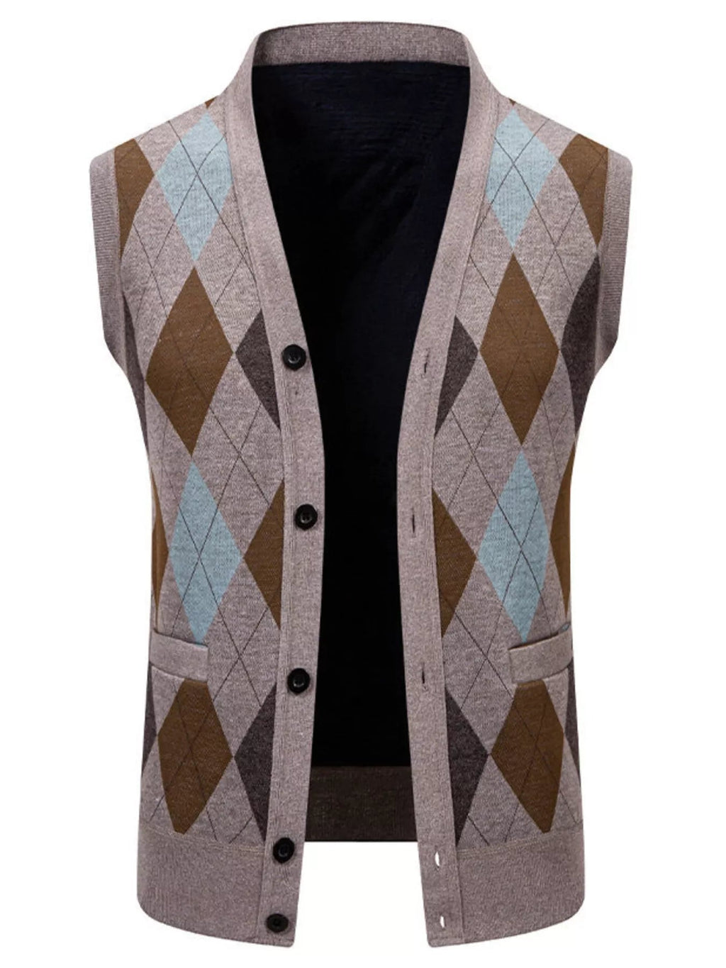 Men's Plus Size Argyle Pattern V-Neck Button-Down Cardigan Vest - Artículos HE