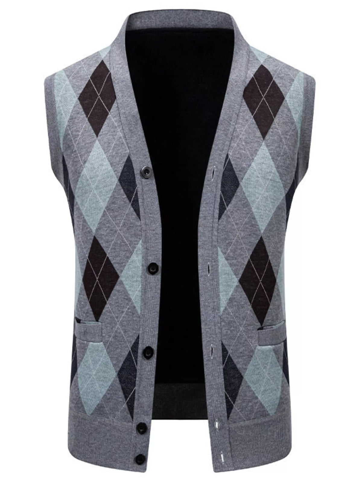 Men's Plus Size Argyle Pattern V-Neck Button-Down Cardigan Vest - Artículos HE
