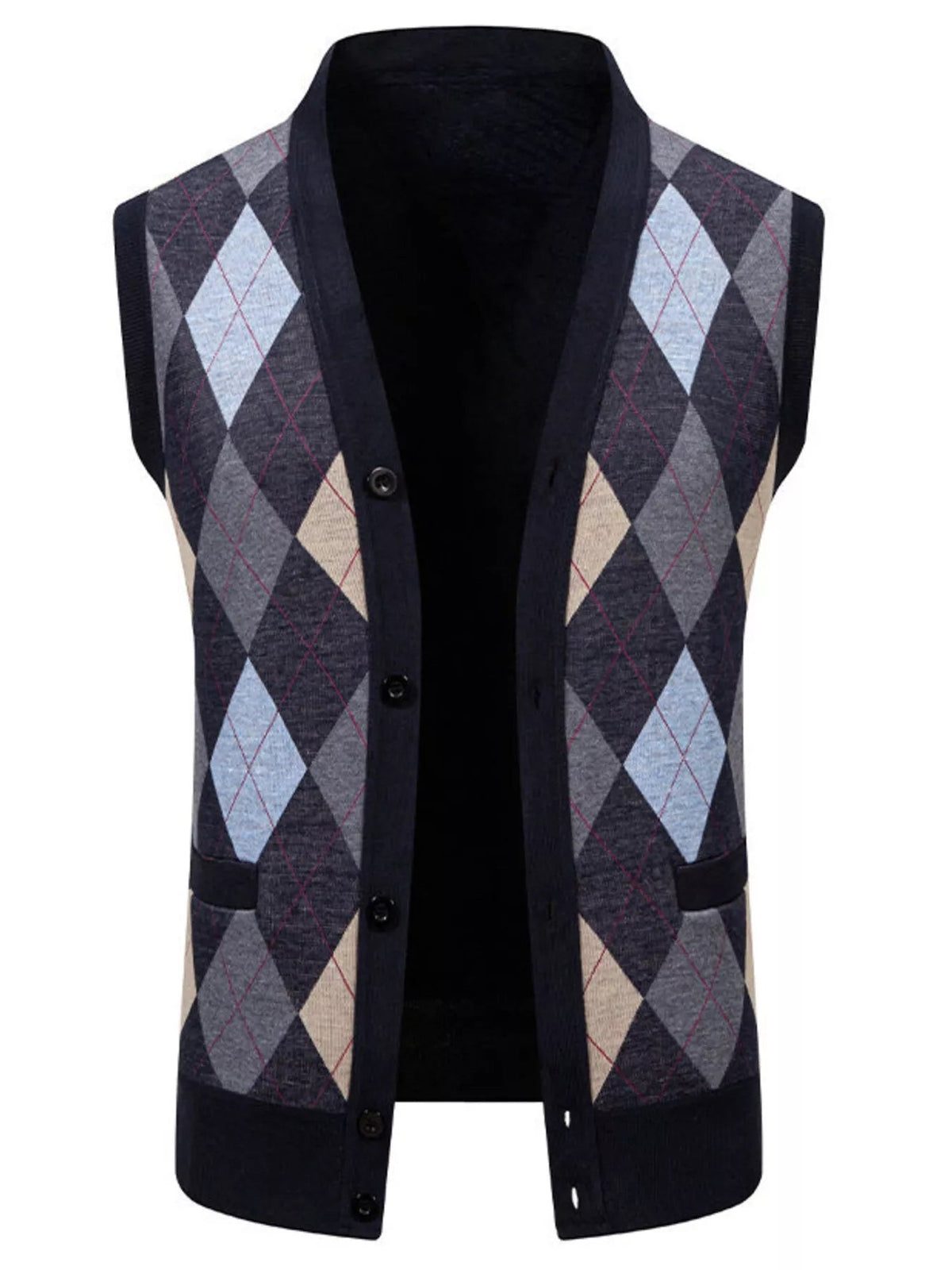 Men's Plus Size Argyle Pattern V-Neck Button-Down Cardigan Vest - Artículos HE