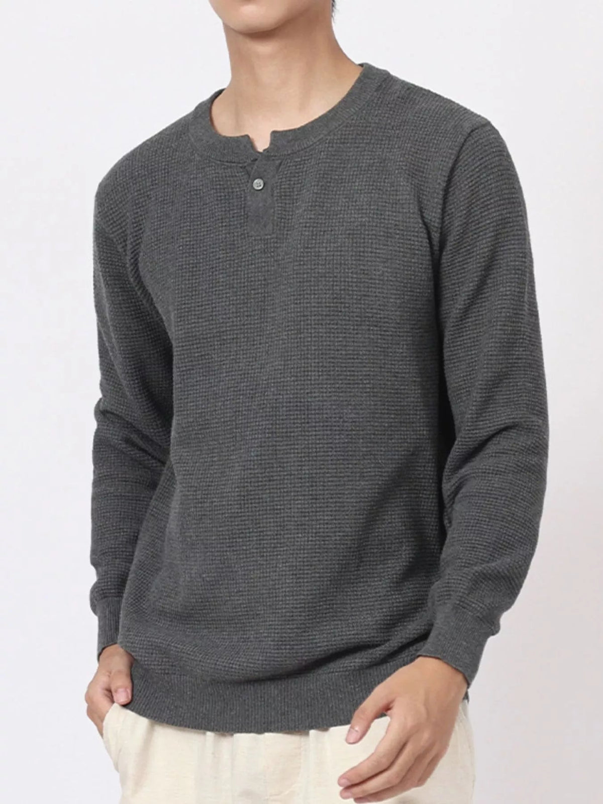 Men's Plus Size Button Detail Waffle Knit Top - Artículos HE