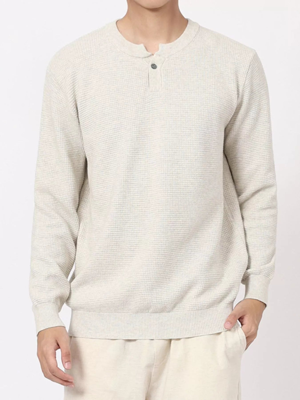 Men's Plus Size Button Detail Waffle Knit Top - Artículos HE