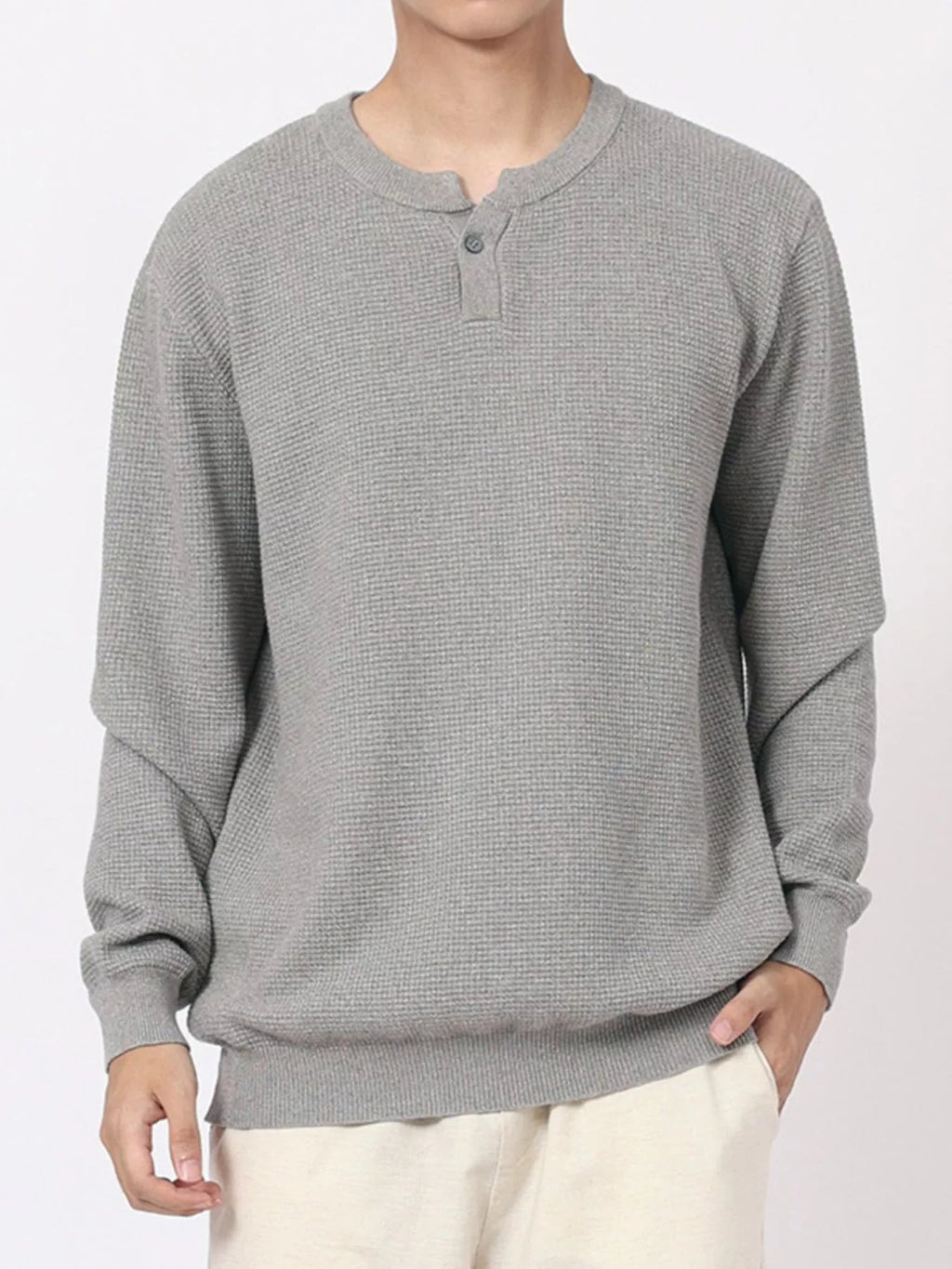 Men's Plus Size Button Detail Waffle Knit Top - Artículos HE