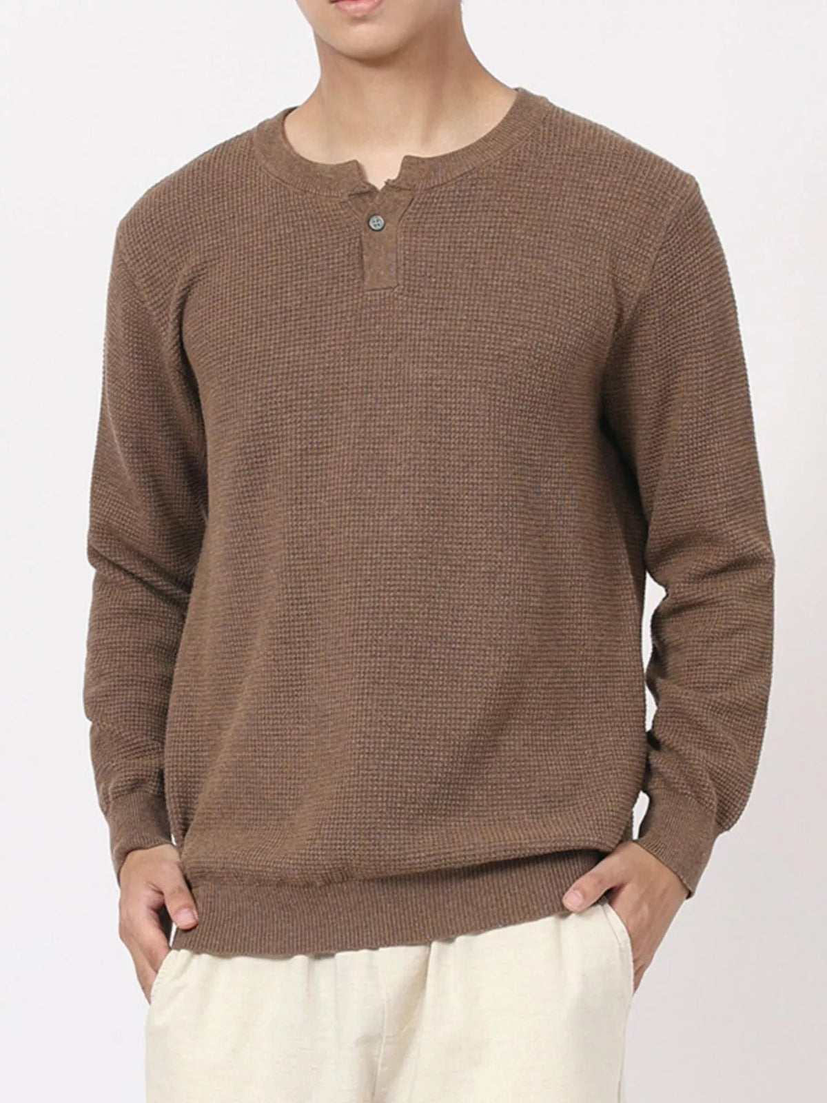 Men's Plus Size Button Detail Waffle Knit Top - Artículos HE