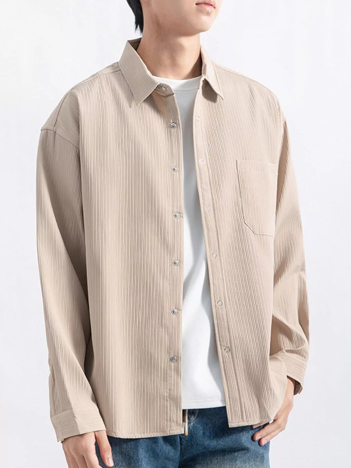 Men's Plus Size Casual Textured Button-Down Shirt - Artículos HE
