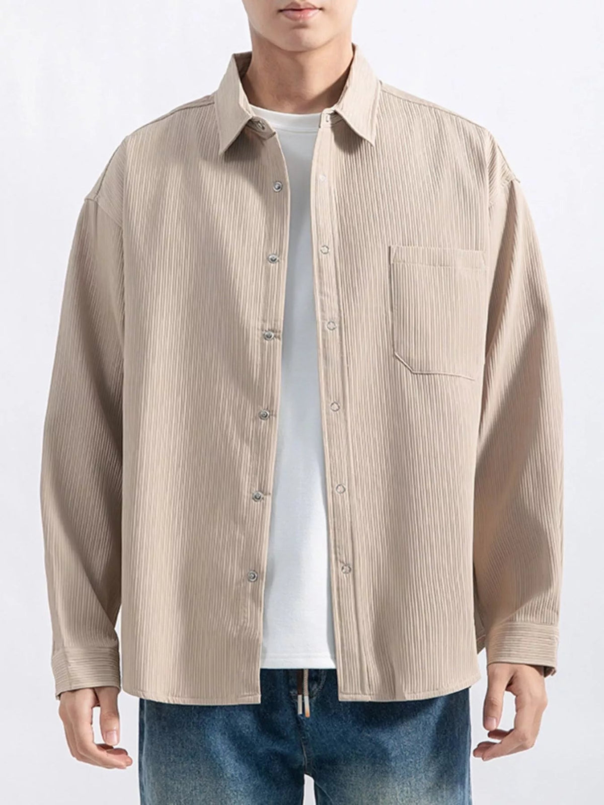 Men's Plus Size Casual Textured Button-Down Shirt - Artículos HE
