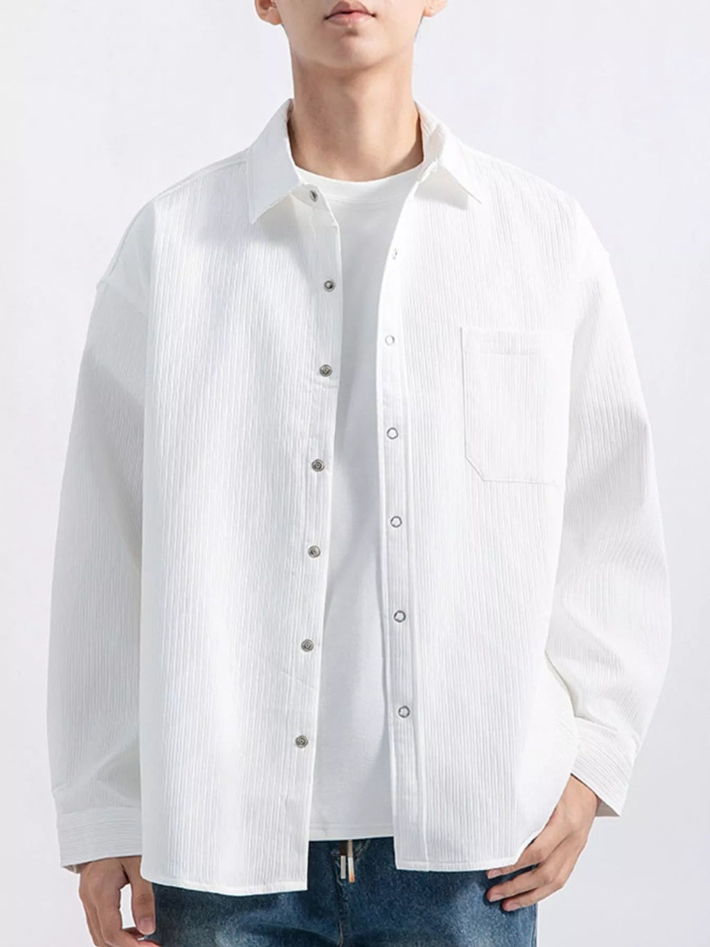 Men's Plus Size Casual Textured Button-Down Shirt - Artículos HE