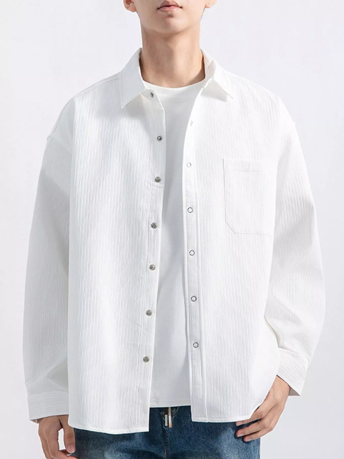 Men's Plus Size Casual Textured Button-Down Shirt - Artículos HE