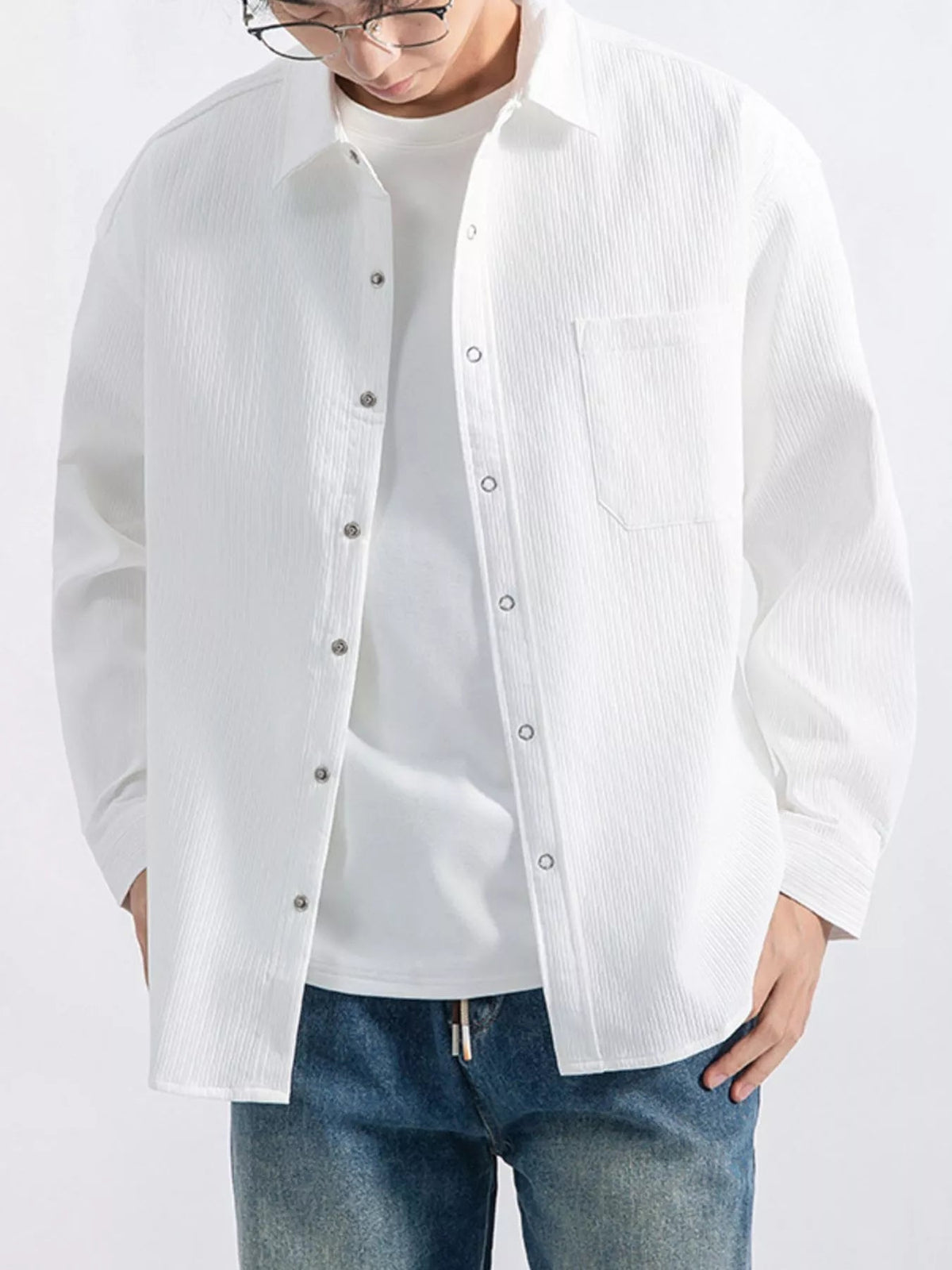 Men's Plus Size Casual Textured Button-Down Shirt - Artículos HE
