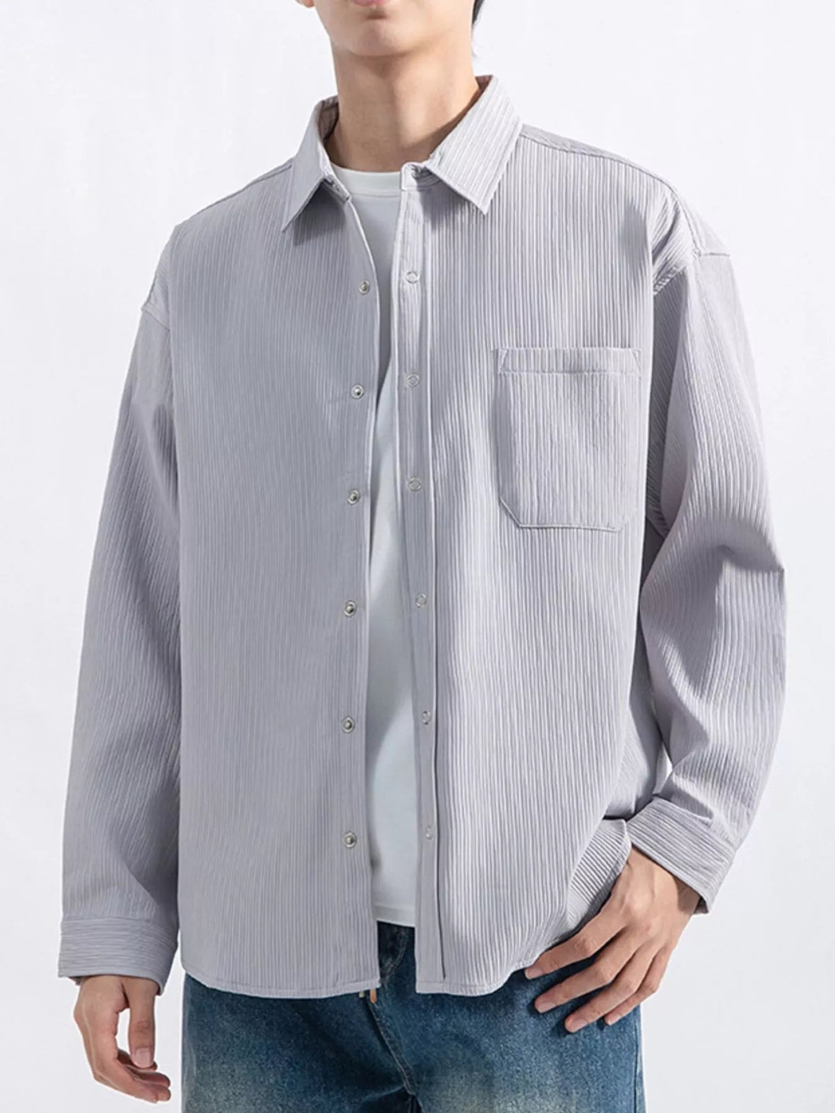 Men's Plus Size Casual Textured Button-Down Shirt - Artículos HE