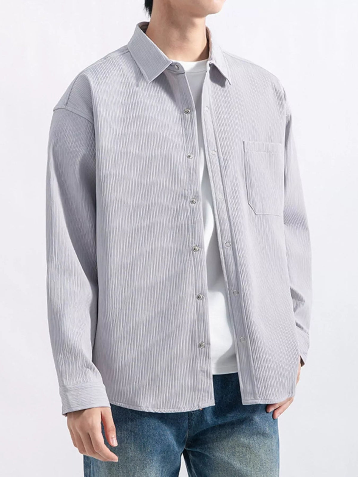 Men's Plus Size Casual Textured Button-Down Shirt - Artículos HE