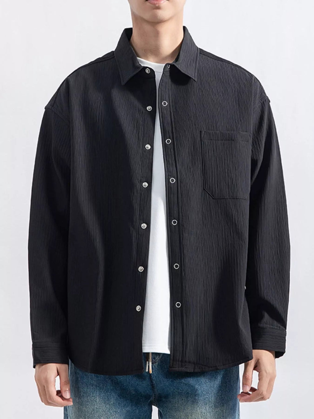 Men's Plus Size Casual Textured Button-Down Shirt - Artículos HE