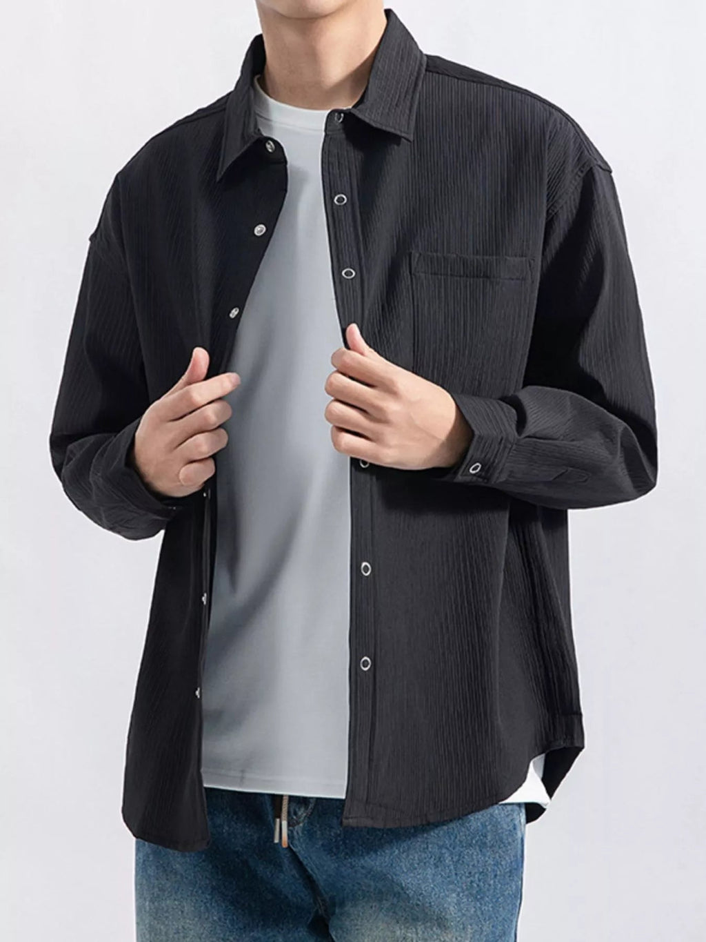 Men's Plus Size Casual Textured Button-Down Shirt - Artículos HE