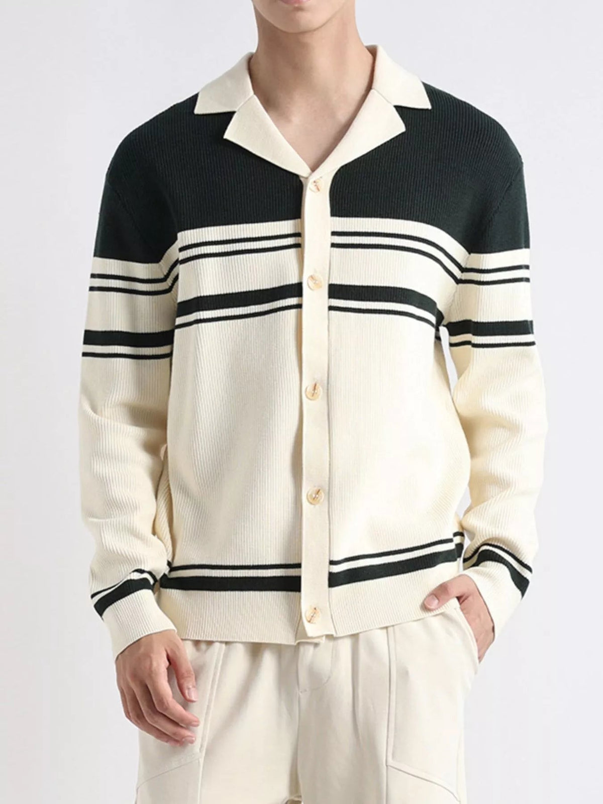 Men's Plus Size Contrast Striped Button-Down Cardigan - Artículos HE