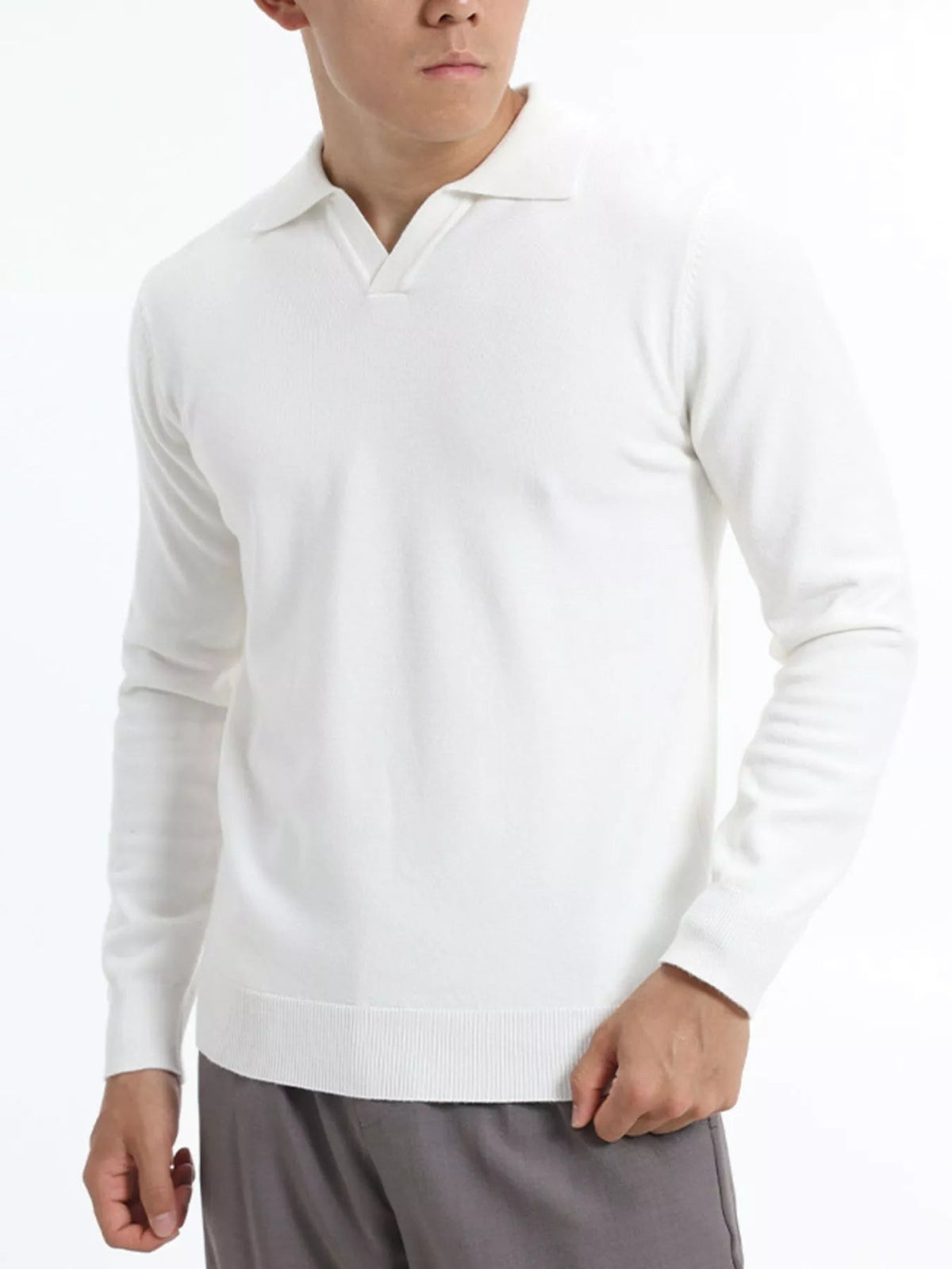 Men's Plus Size Long Sleeve Polo Collar Knit Top - Artículos HE