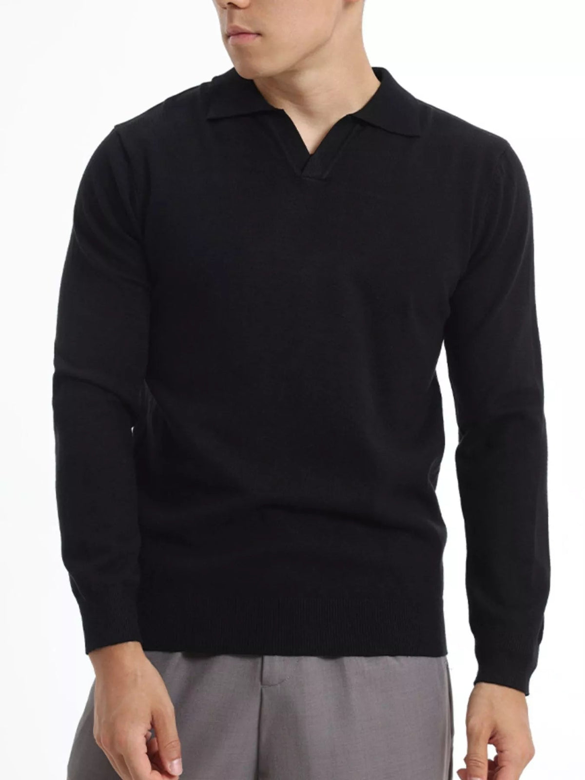 Men's Plus Size Long Sleeve Polo Collar Knit Top - Artículos HE