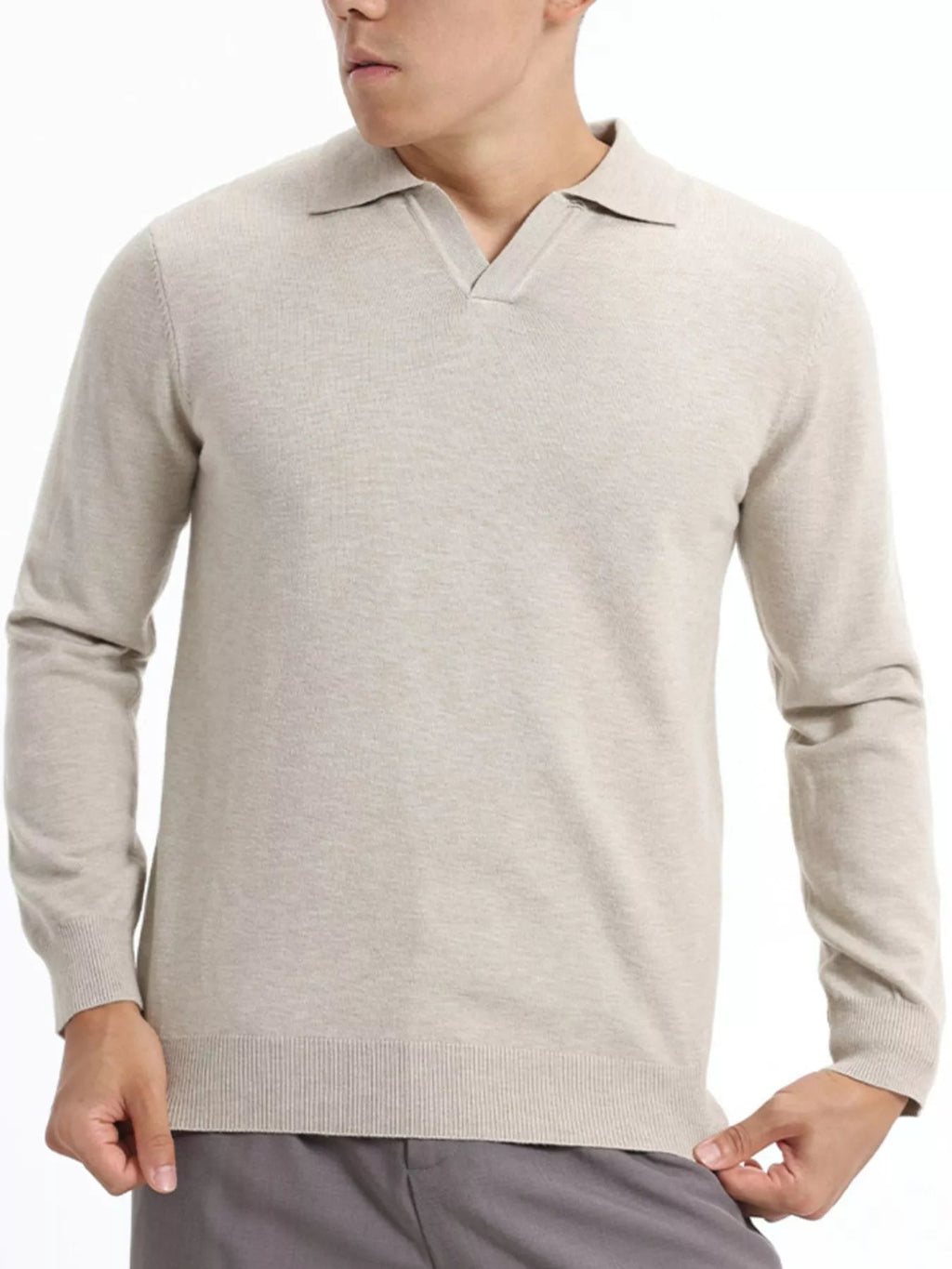 Men's Plus Size Long Sleeve Polo Collar Knit Top - Artículos HE