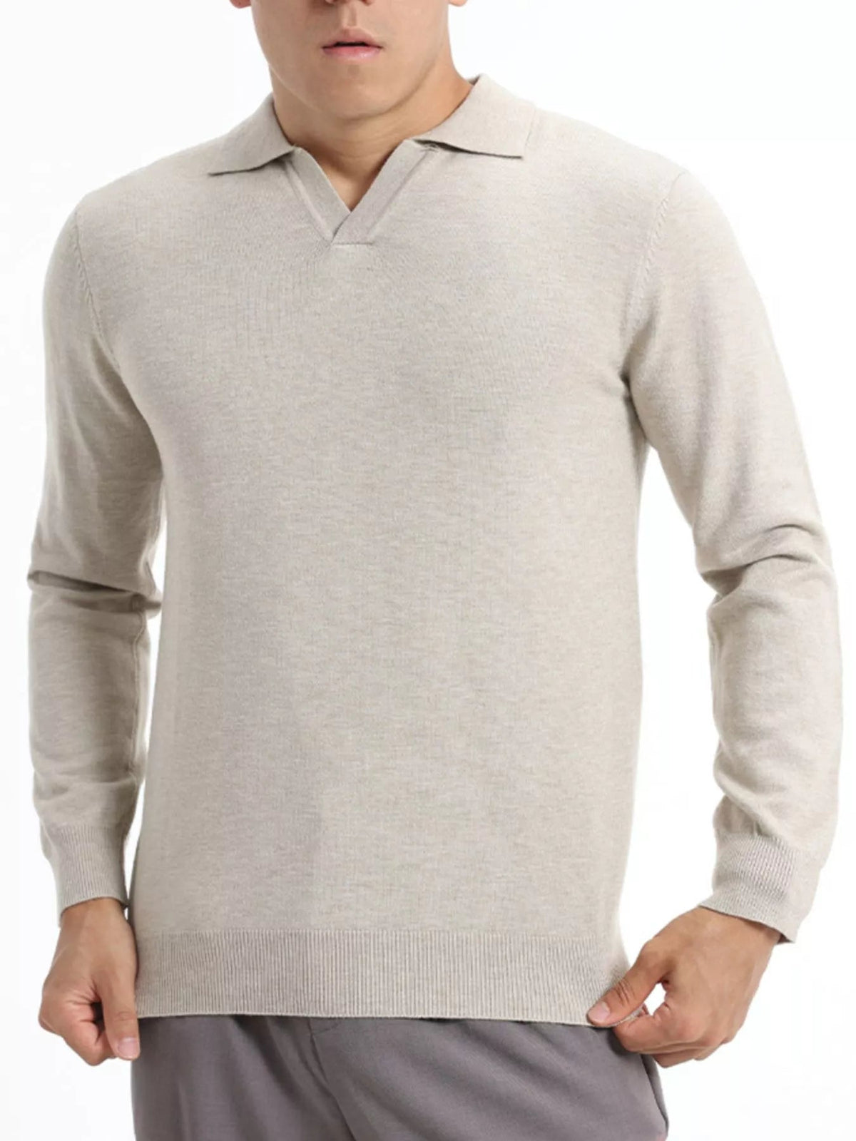 Men's Plus Size Long Sleeve Polo Collar Knit Top - Artículos HE