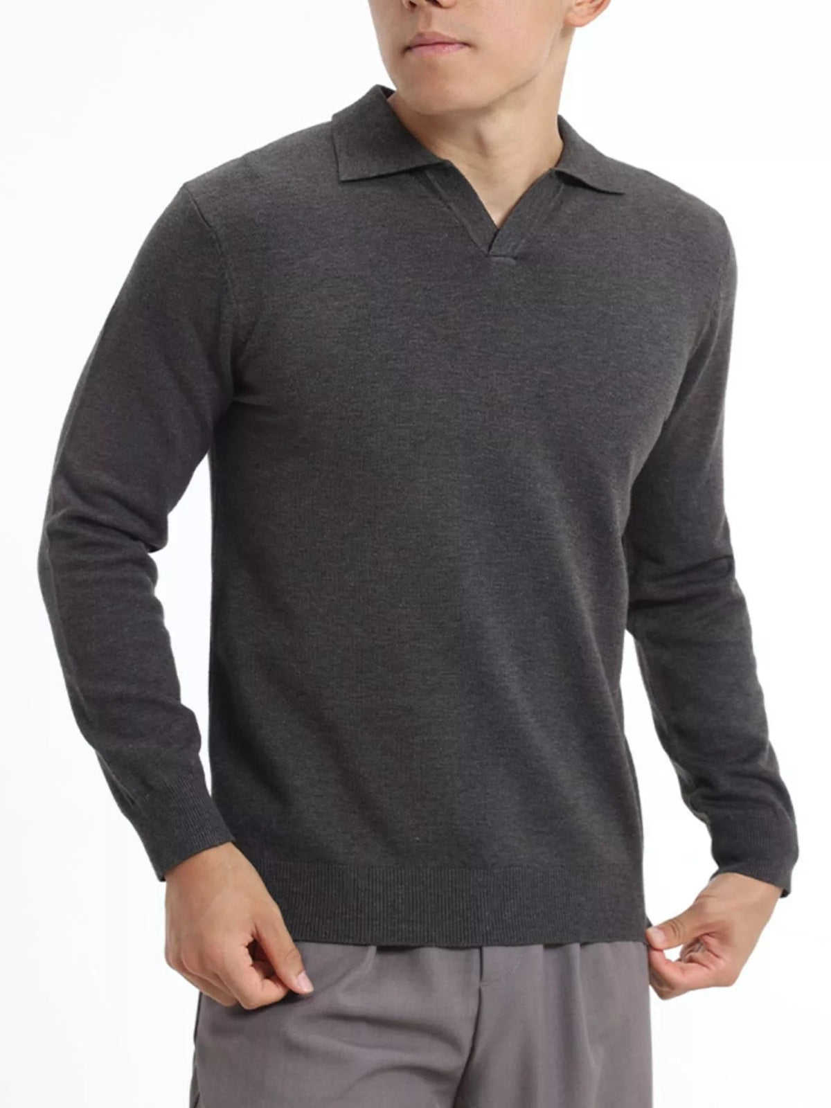 Men's Plus Size Long Sleeve Polo Collar Knit Top - Artículos HE