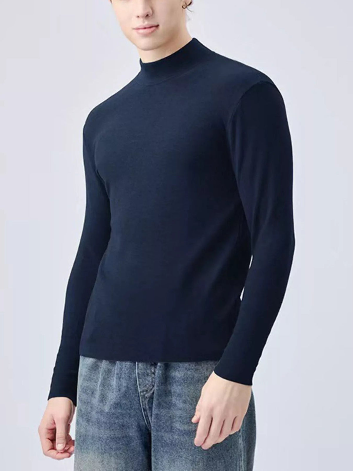 Men's Plus Size Mock Neck Long Sleeve Top - Artículos HE
