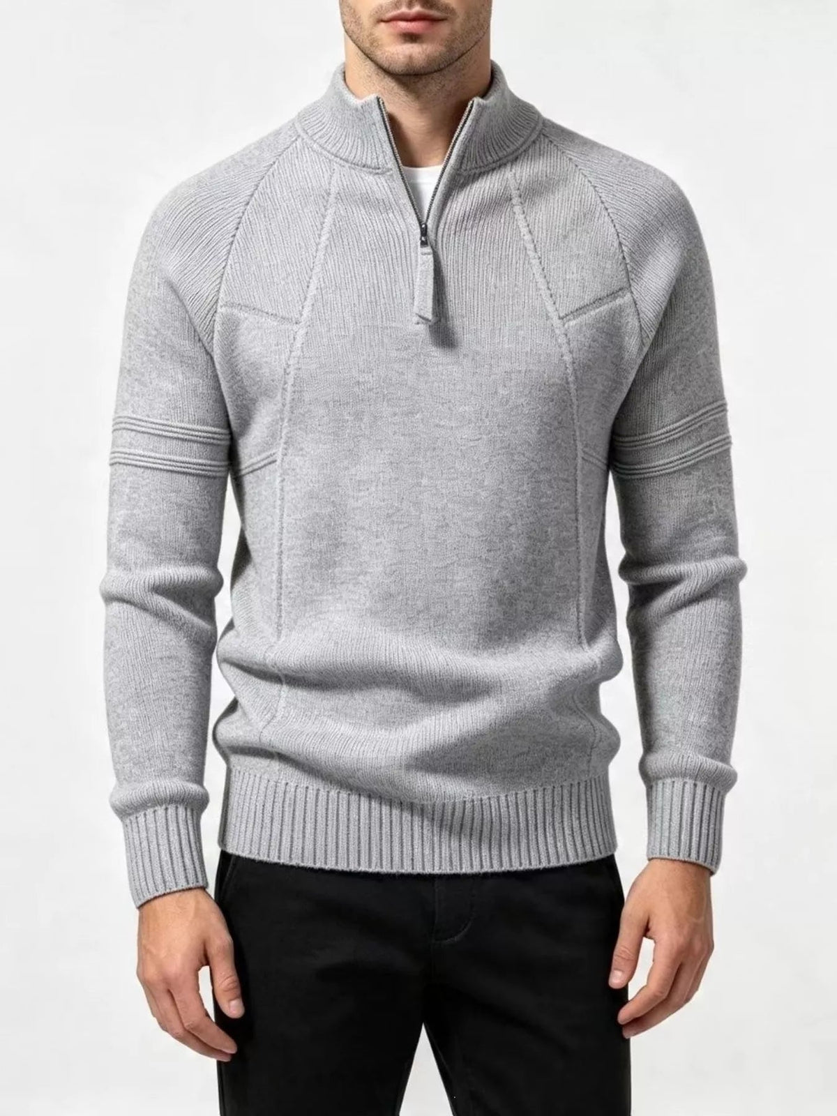 Men's Plus Size Quarter-Zip Ribbed Knit Sweater - Artículos HE