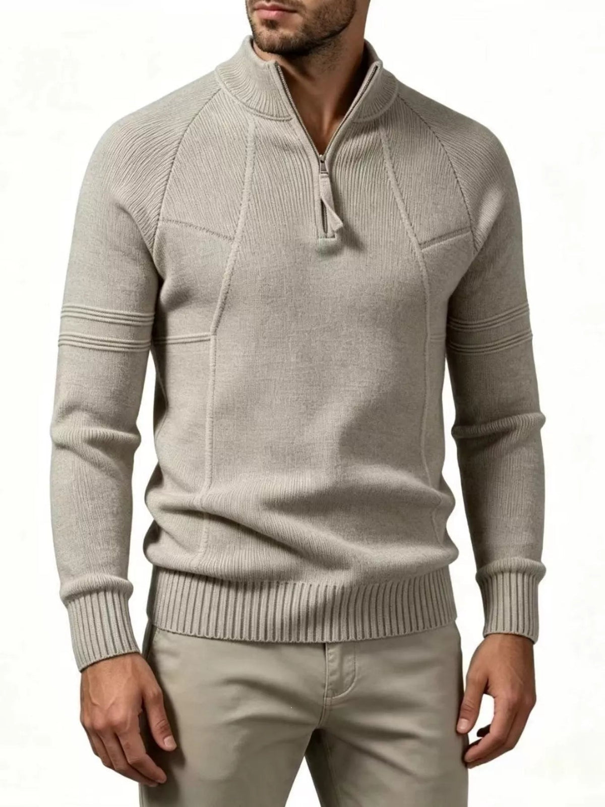 Men's Plus Size Quarter-Zip Ribbed Knit Sweater - Artículos HE