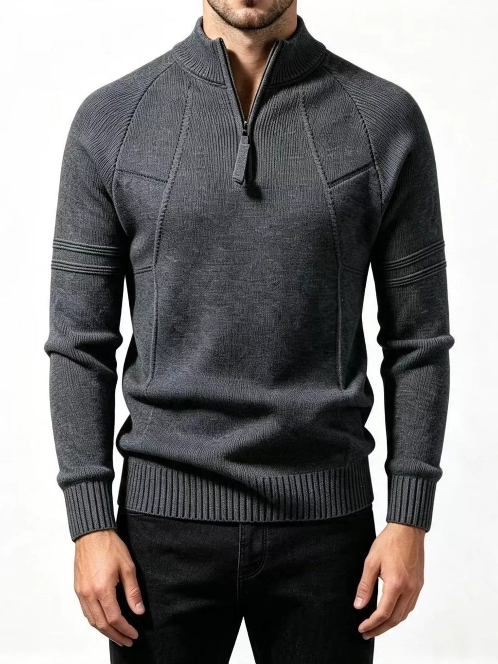 Men's Plus Size Quarter-Zip Ribbed Knit Sweater - Artículos HE