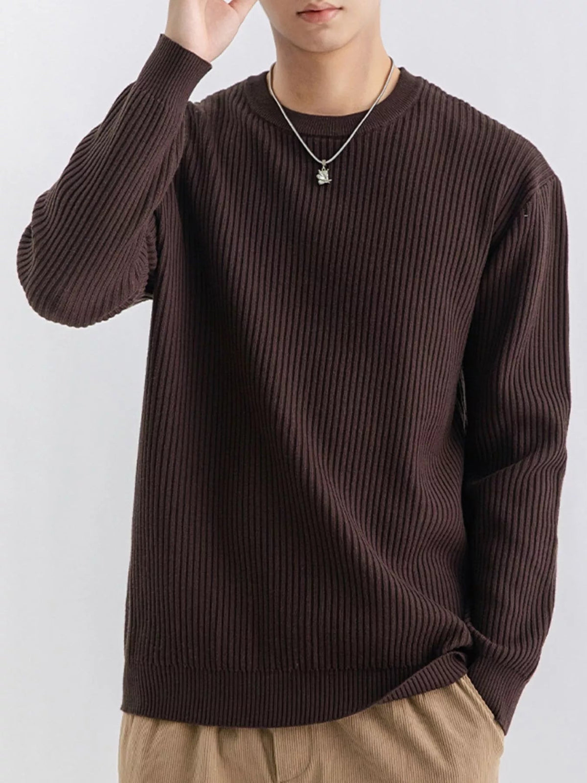 Men's Plus Size Ribbed Knit Crew Neck Sweater - Artículos HE