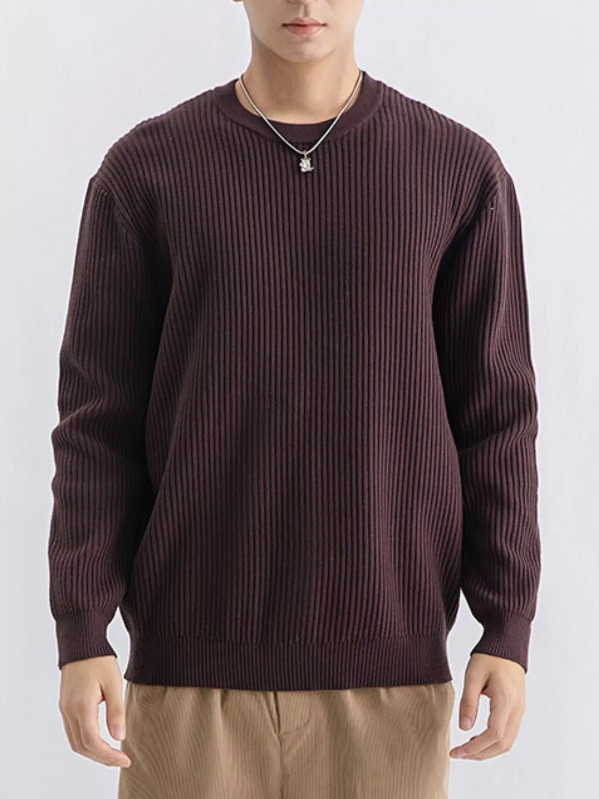 Men's Plus Size Ribbed Knit Crew Neck Sweater - Artículos HE