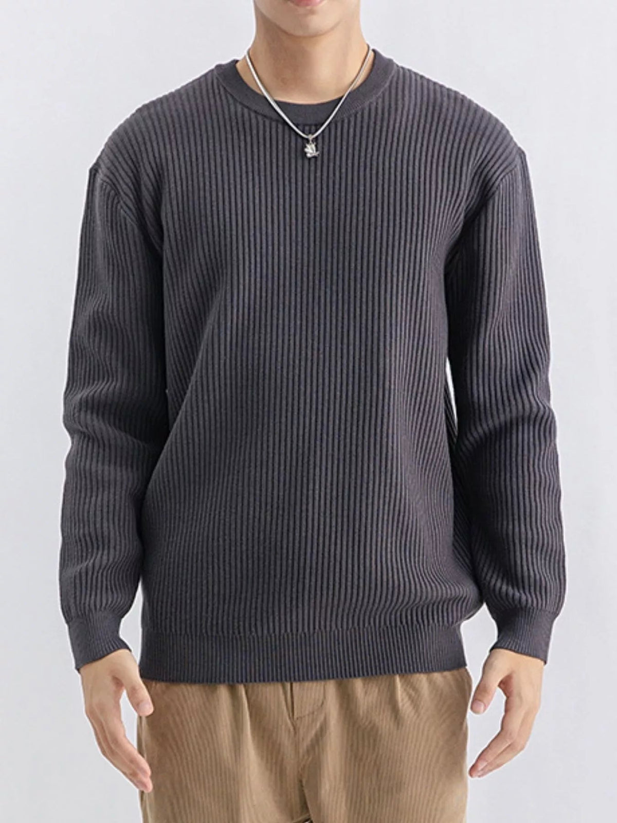 Men's Plus Size Ribbed Knit Crew Neck Sweater - Artículos HE