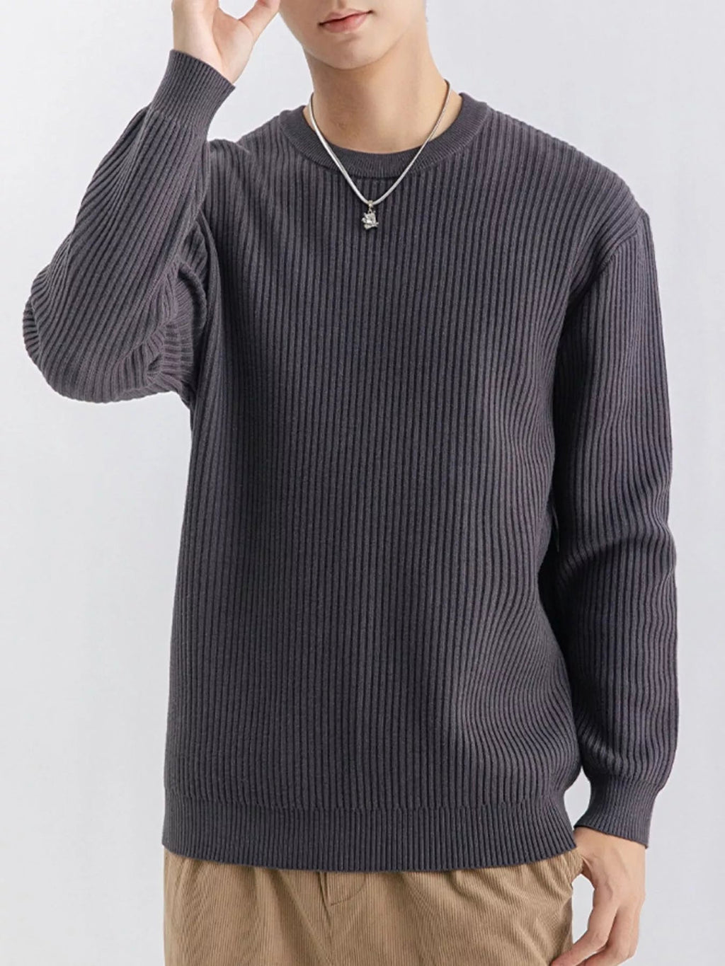 Men's Plus Size Ribbed Knit Crew Neck Sweater - Artículos HE