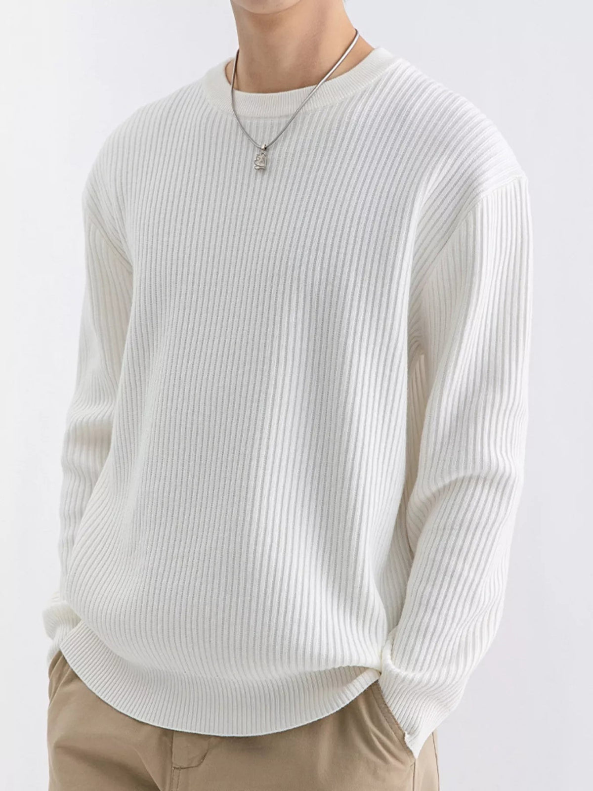 Men's Plus Size Ribbed Knit Crew Neck Sweater - Artículos HE