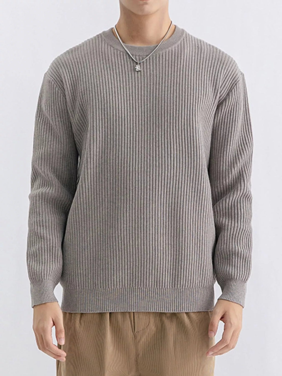 Men's Plus Size Ribbed Knit Crew Neck Sweater - Artículos HE