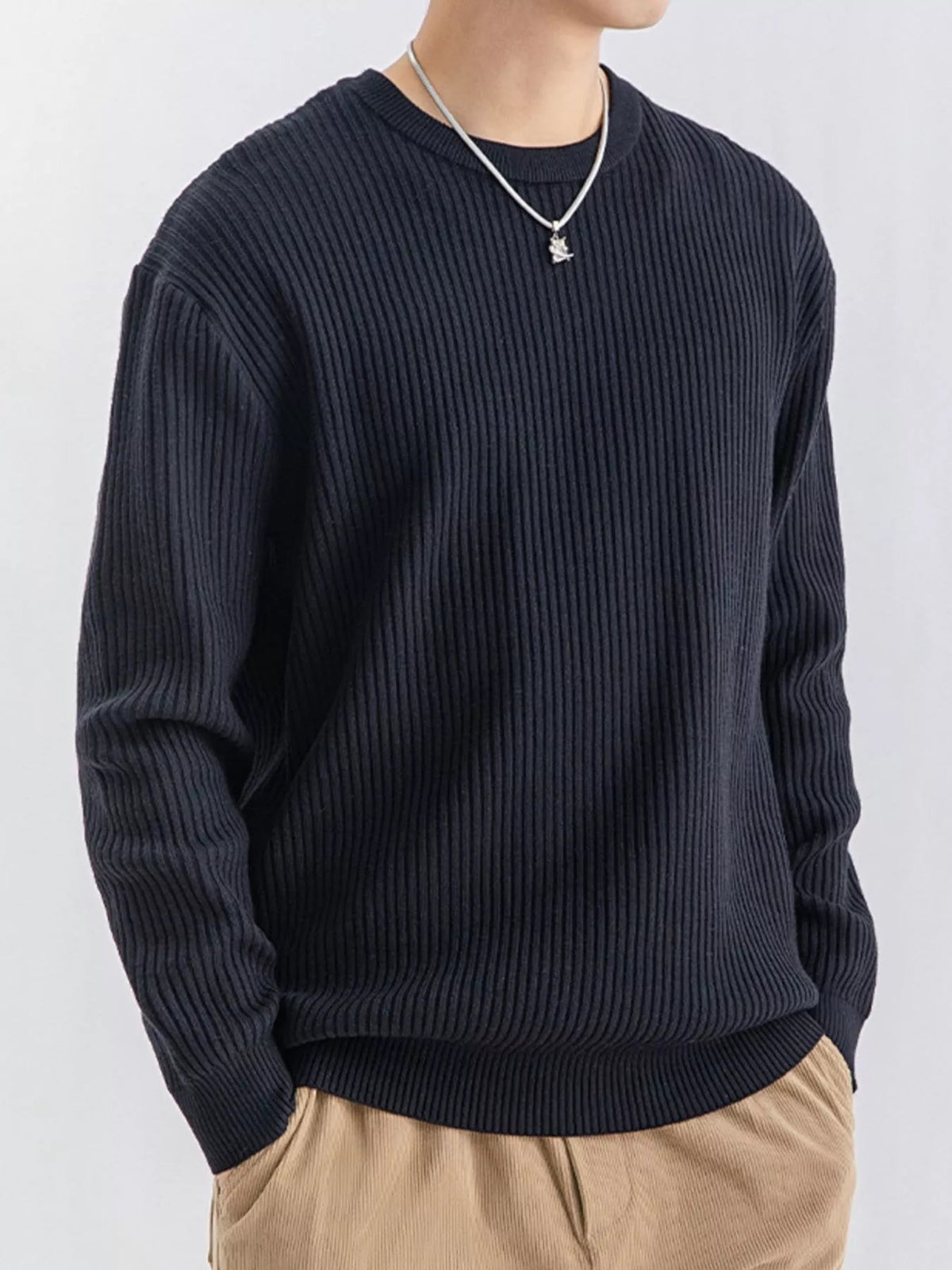 Men's Plus Size Ribbed Knit Crew Neck Sweater - Artículos HE