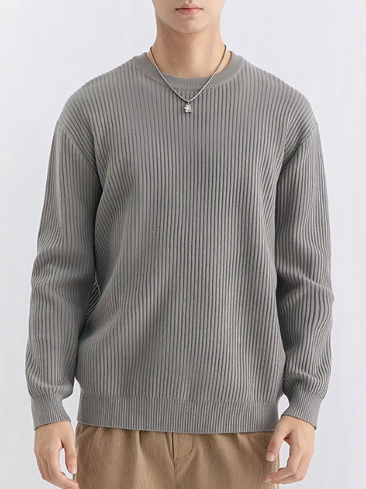 Men's Plus Size Ribbed Knit Crew Neck Sweater - Artículos HE