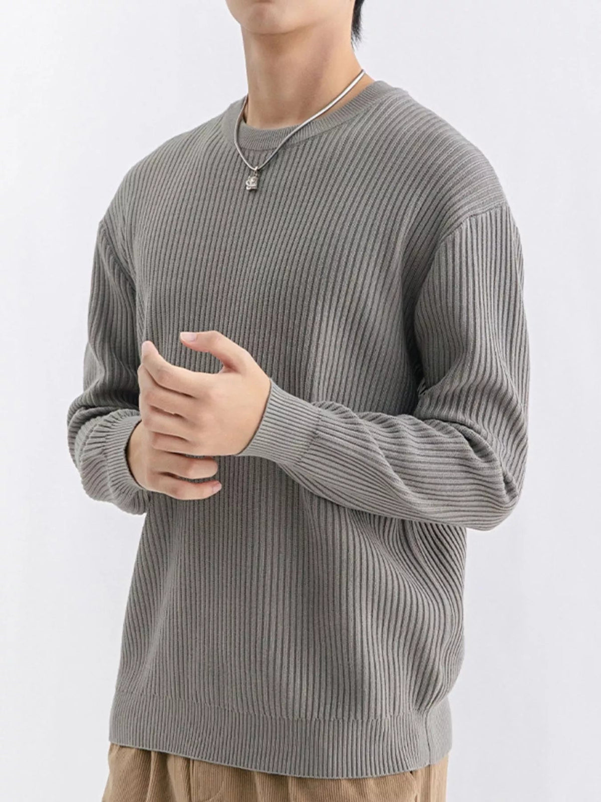 Men's Plus Size Ribbed Knit Crew Neck Sweater - Artículos HE