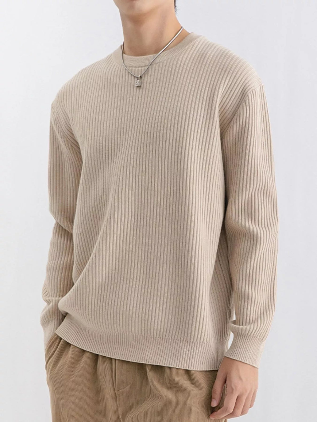 Men's Plus Size Ribbed Knit Crew Neck Sweater - Artículos HE