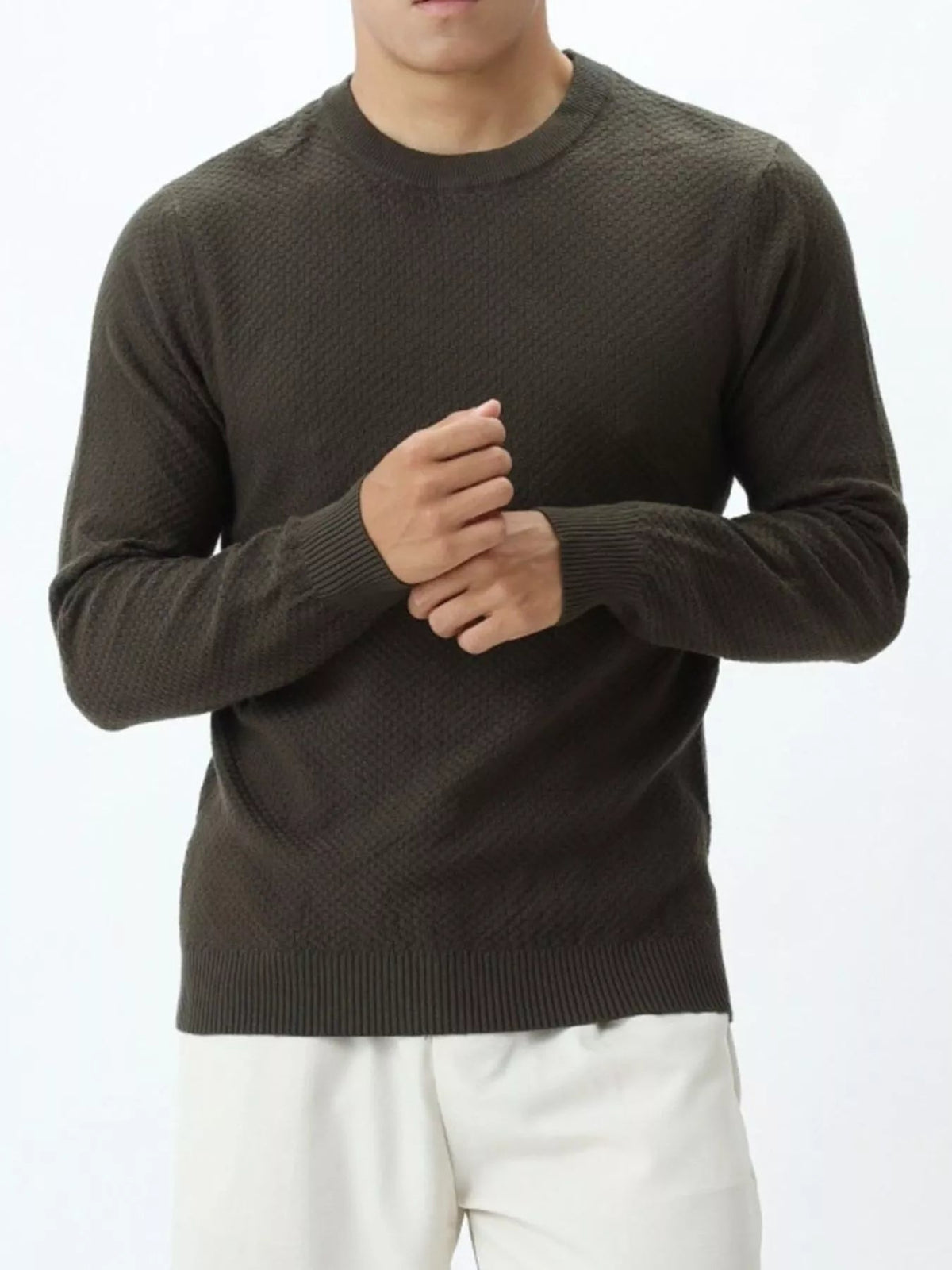 Men's Plus Size Textured Crew Neck Sweater - Artículos HE