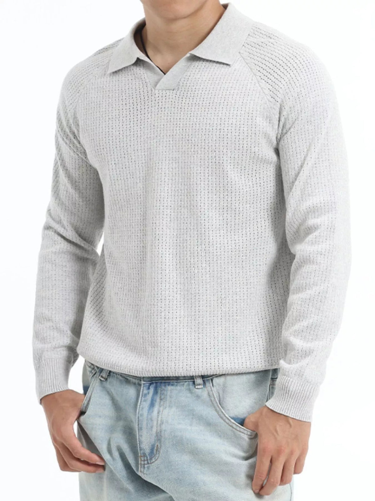 Men's Plus Size Textured Polo Collar Knit Top - Artículos HE