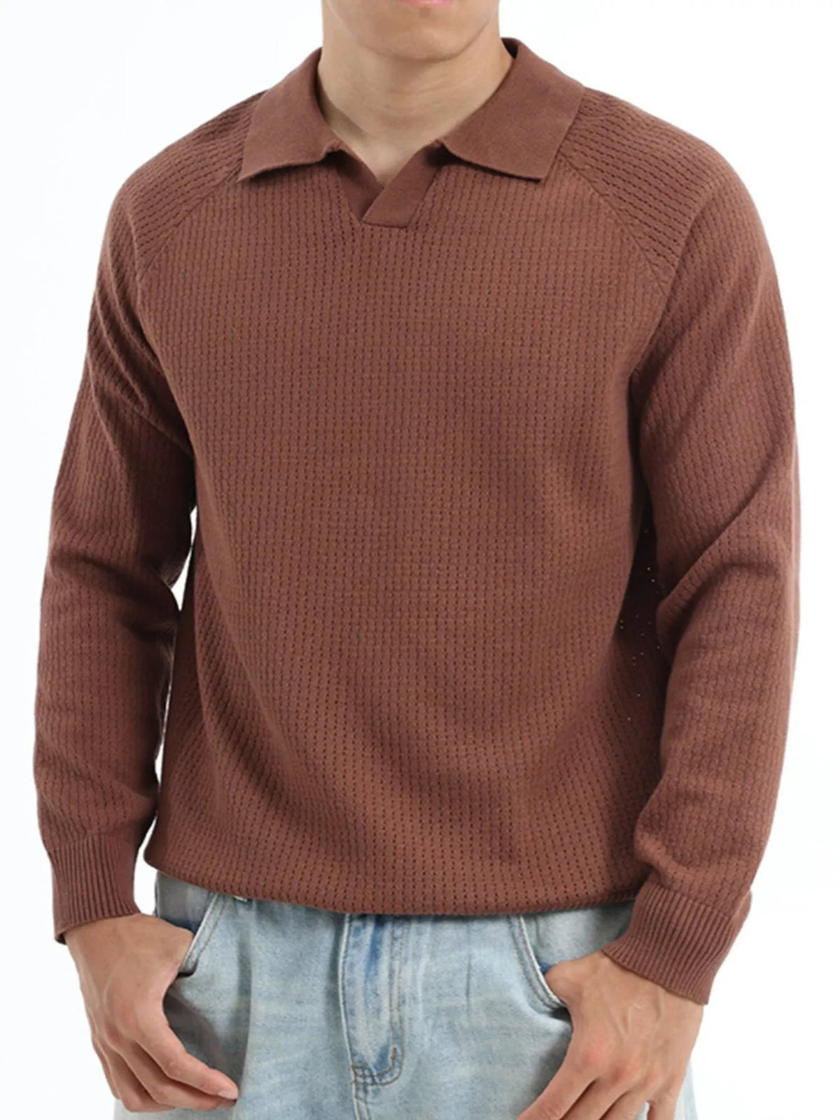 Men's Plus Size Textured Polo Collar Knit Top - Artículos HE