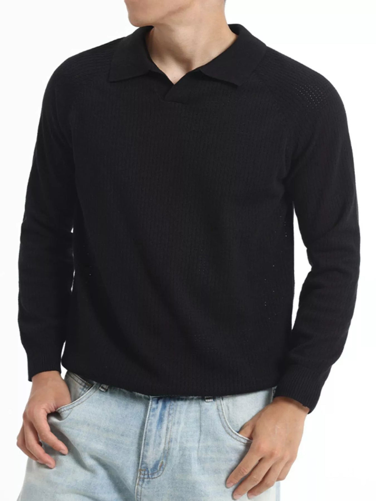 Men's Plus Size Textured Polo Collar Knit Top - Artículos HE