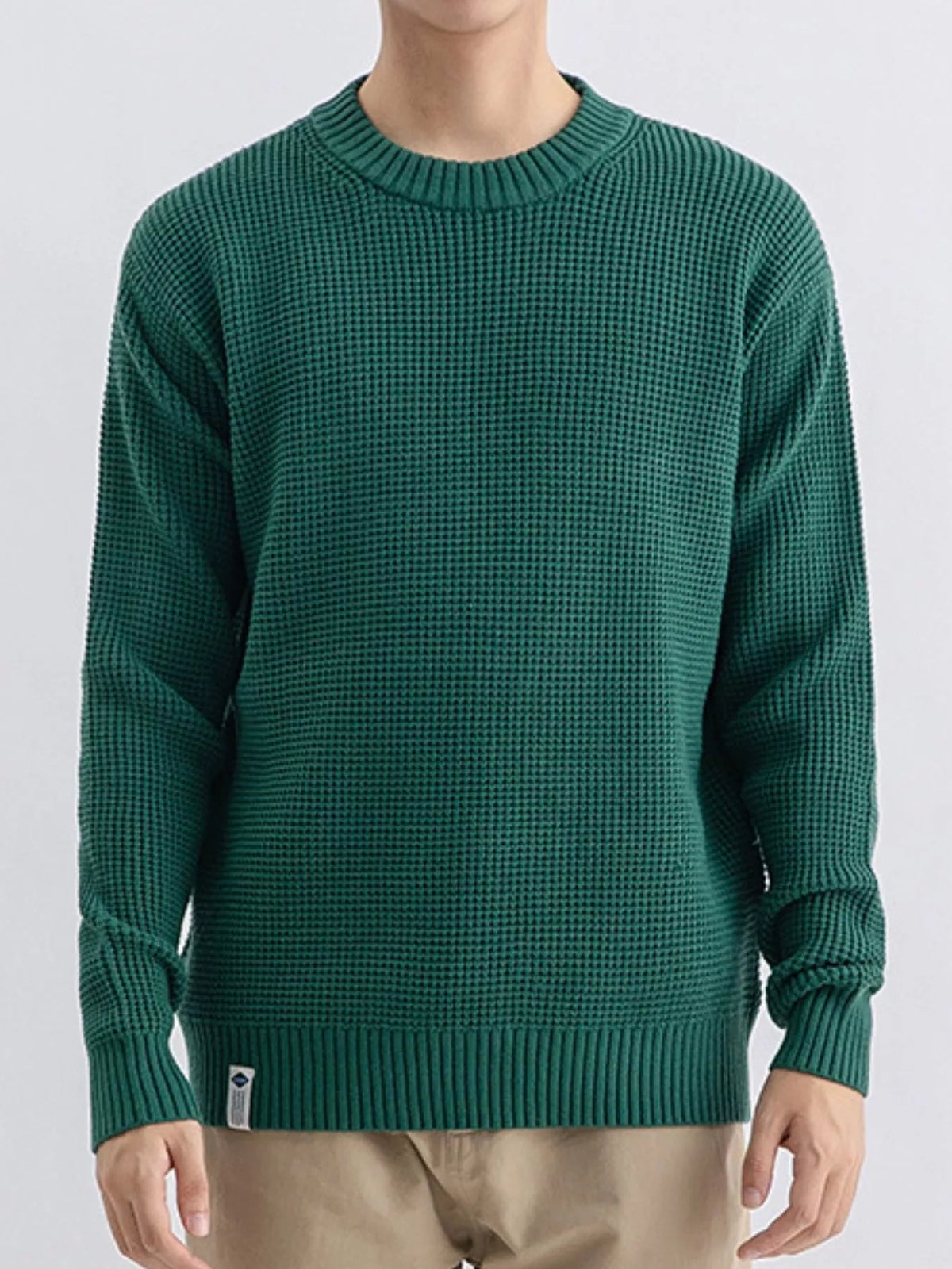 Men's Plus Size Waffle Knit Crew Neck Sweater - Artículos HE