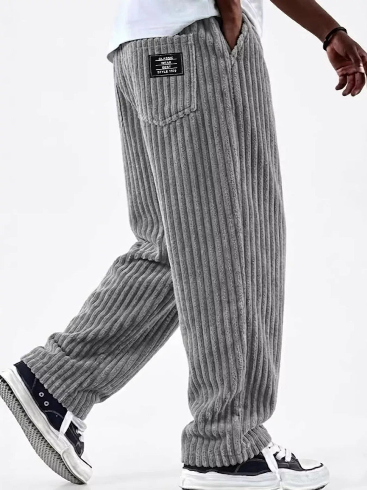 Pantalón de pana de pernera ancha casual talla grande para hombre - Artículos HE
