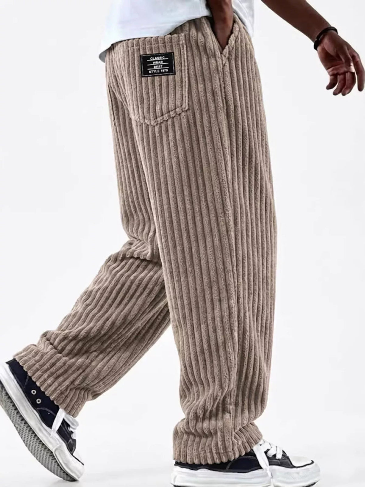 Pantalón de pana de pernera ancha casual talla grande para hombre - Artículos HE