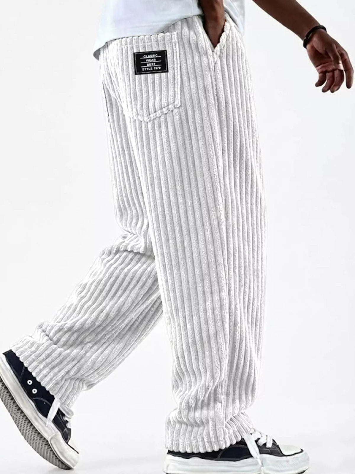 Pantalón de pana de pernera ancha casual talla grande para hombre - Artículos HE