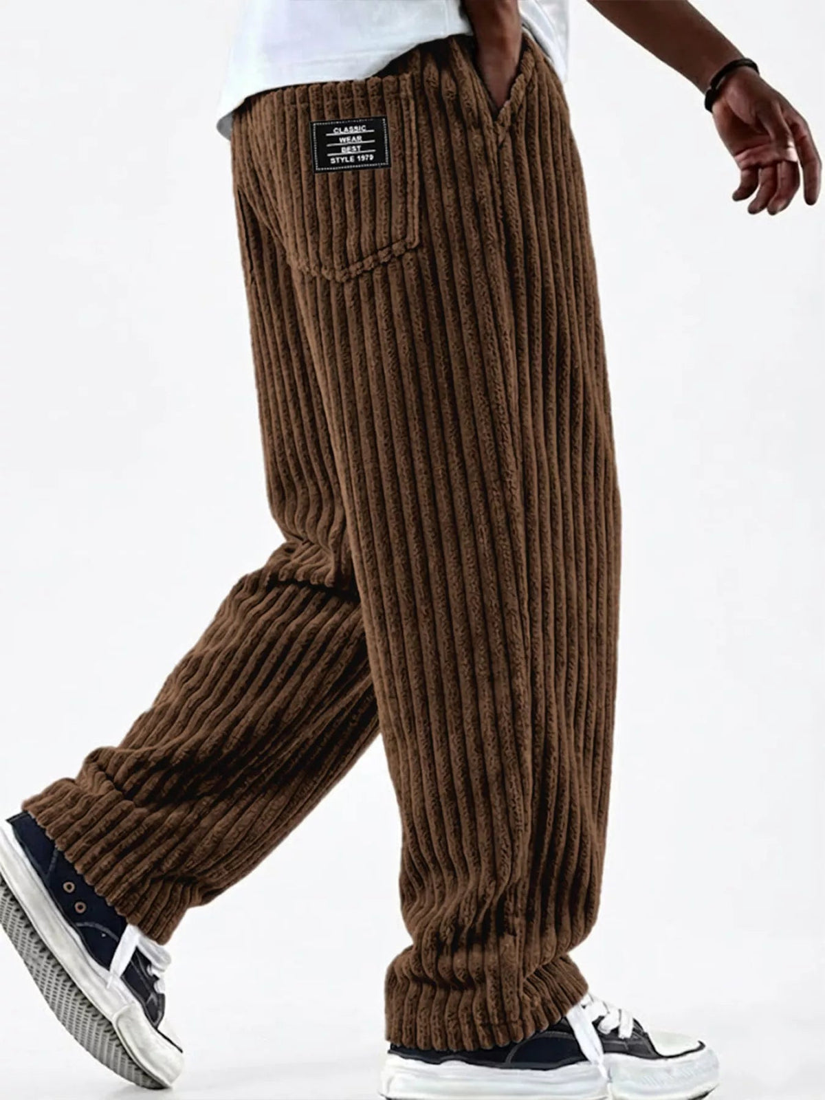 Pantalón de pana de pernera ancha casual talla grande para hombre - Artículos HE