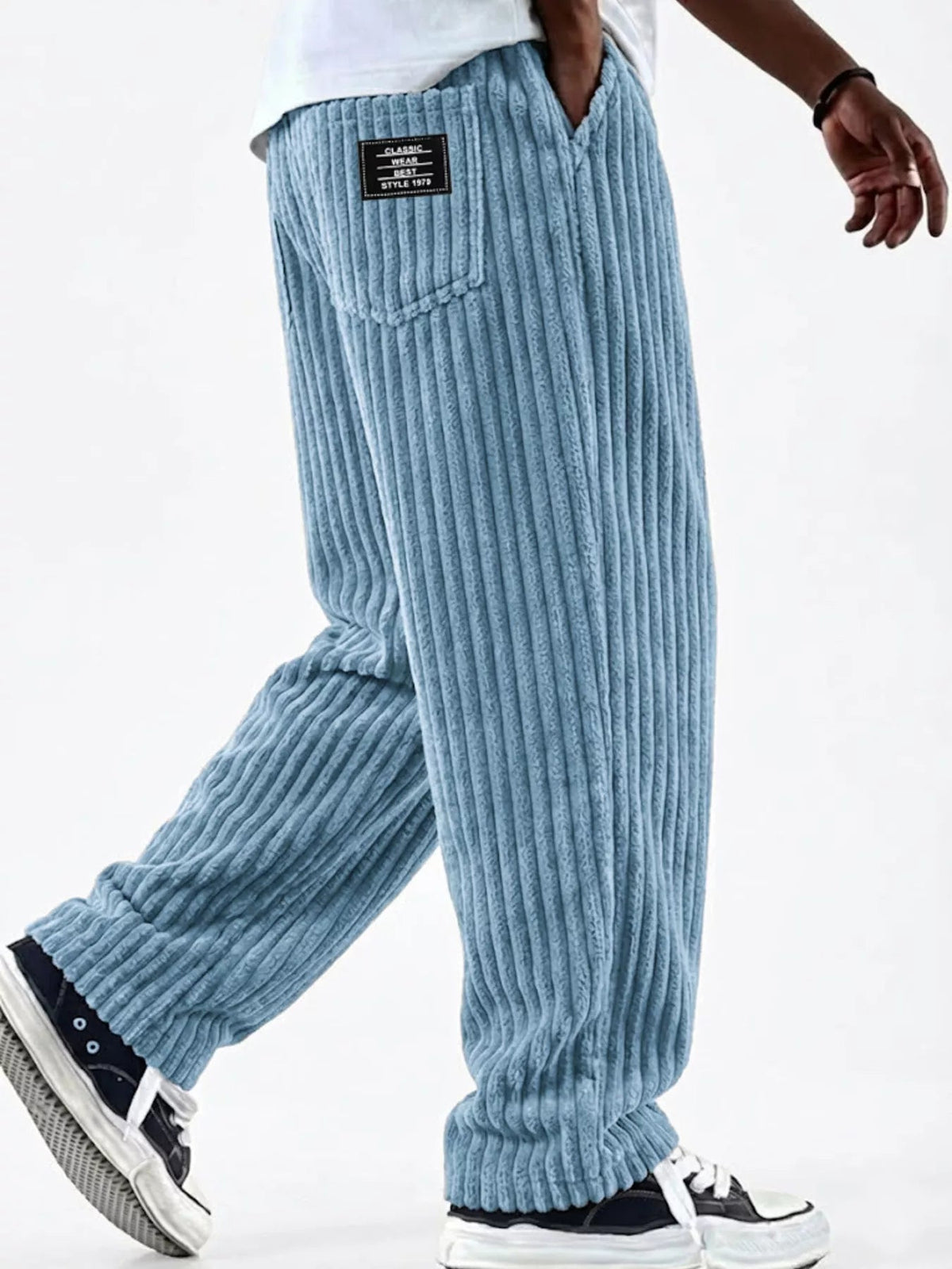 Pantalón de pana de pernera ancha casual talla grande para hombre - Artículos HE